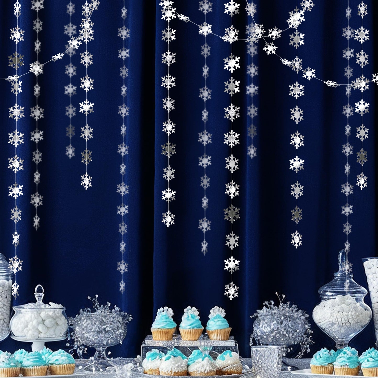 Cheerland Clearance Silver Snowflakes Decorations Garland for Winter Hanging Decoration Winter Wonderland Christmas Onederland Office Dorm Holiday Bridal Shower Ceiling Decor Xmas Backdrop Baby Shower