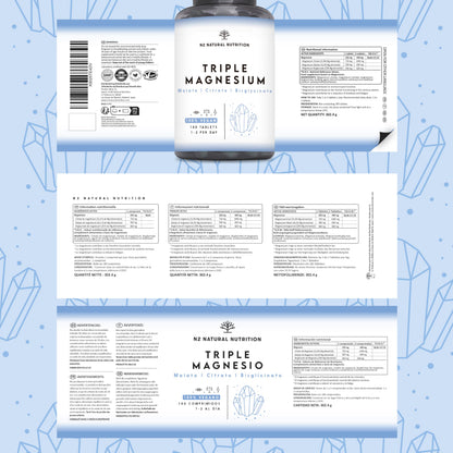 Triple Magnesium Glycinate 3-in-1 (6 Months) 2640 mg Magnesium, Synergistic Complex with Malate, Citrate, Bisglycinate for Sleep, Energy, Muscles and Bones. 180 Tablets. N2 Natural Nutrition