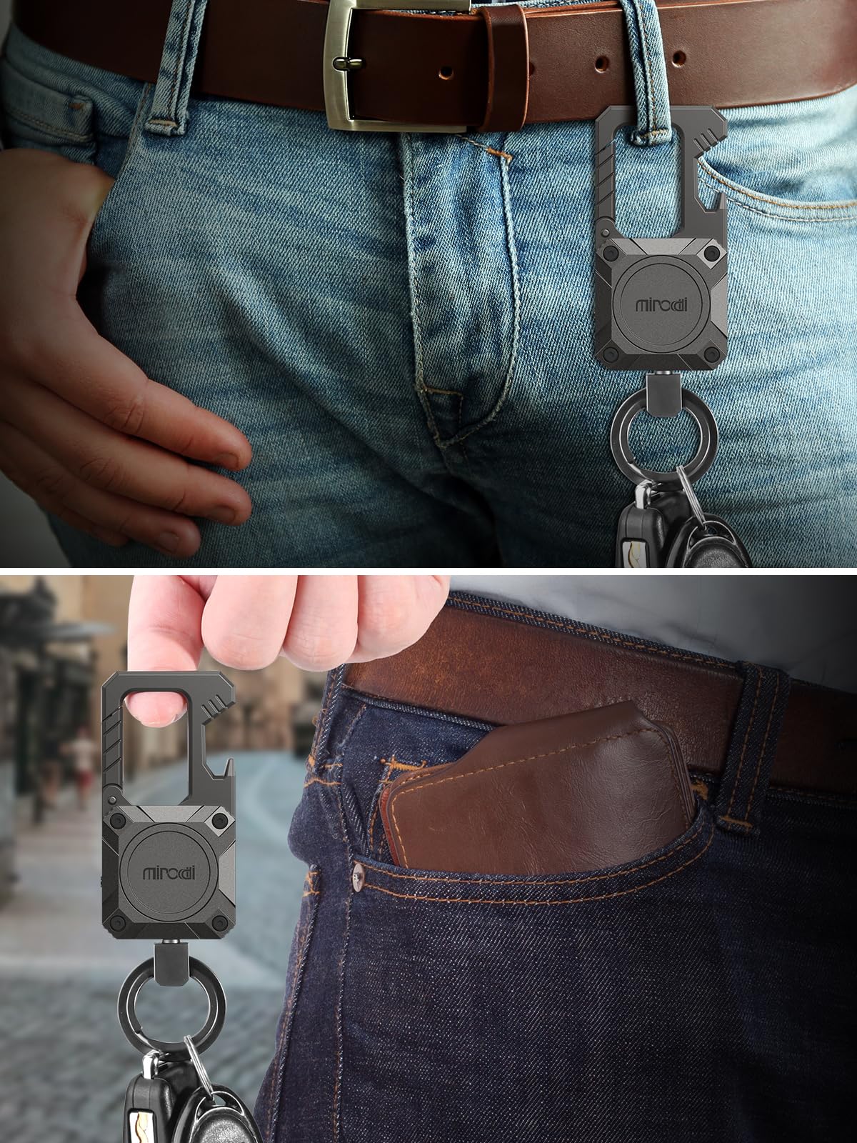 Miroddi Keychain Tracker, Men's Key Chain Works with Find My(iOS Only), Heavy Duty Keychain Carabiner Bottle Opener, Car Key Chains with Finder, Anti-lost Keyrings Tracker, Rechargeable, Gunmetal