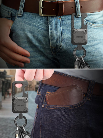 Miroddi Keychain Tracker, Men's Key Chain Works with Find My(iOS Only), Heavy Duty Keychain Carabiner Bottle Opener, Car Key Chains with Finder, Anti-lost Keyrings Tracker, Rechargeable, Gunmetal