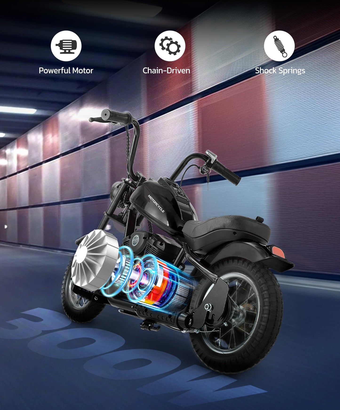 ELEMARA Electric Dirt Bike, 15 mph & 150lb Max, 24V Ride on Toy for Big Kids w/LED Lights & Power Display, Chain-Driven Motor, Twist-Grip Throttle, Shock Springs, Handbrake, 12" Air-Filled Tires-Dark
