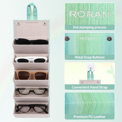 Roran Sunglasses Organizer, Portable Eyeglasses Holder Glasses Storage Box for Women Men, Folding Case Hard Shell, Gradient Design (Green Gradient)