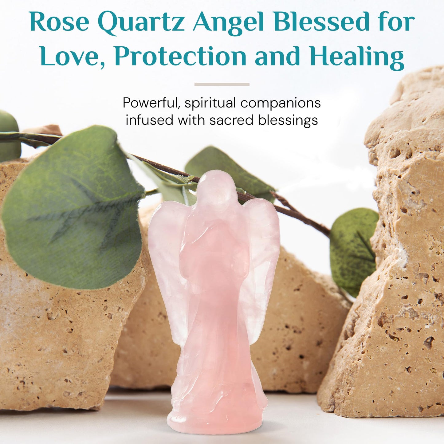 Rose Quartz Crystal Pocket Angel Figurine - 2 Inch Guardian Angel Healing Crystal Stone Statue Blessed with Angelic Energy for Healing, Love, Protection and Meditation, Small Spiritual Gift for Women