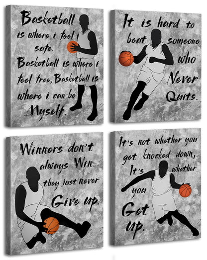 LNLAGBO Framed Inspirational Basketball Wall Art Prints,Motivational Quotes Set,Basketball Posters,Gift for Sports Fans Boys Guys Room Dorm Bedroom Wall Decor,Set of 4(8"x10")
