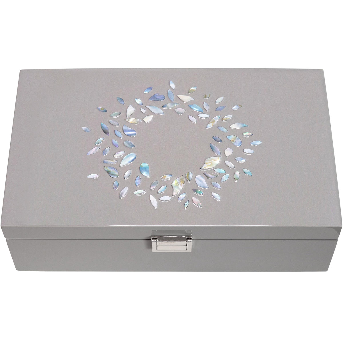 MADDesign Mother of Pearl Jewelry Organizer Box Handmade Lacquered Flower Petals Pattern (Gray)