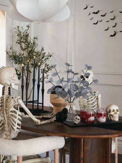 Artificial Eucalyptus Stems in Glass Vase with Faux Water Halloween Decor, 14” Fake Plants for Home Decor Table Centerpieces Office Bathroom Faux Plants Indoor Black Decorations