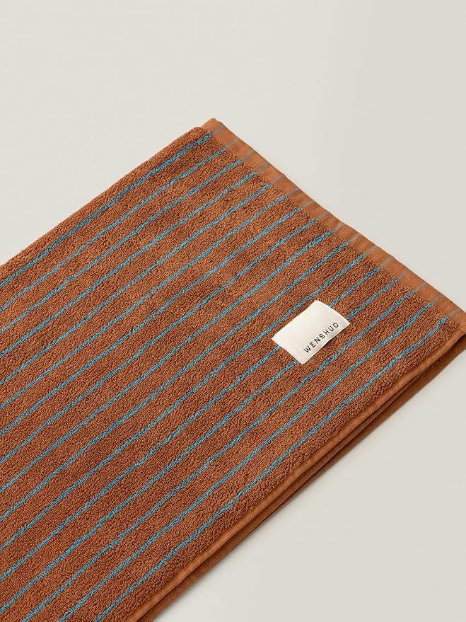 WENSHUO Fluffy Caramel-Striped Pure Cotton Bath Towel, 100% Combed Cotton