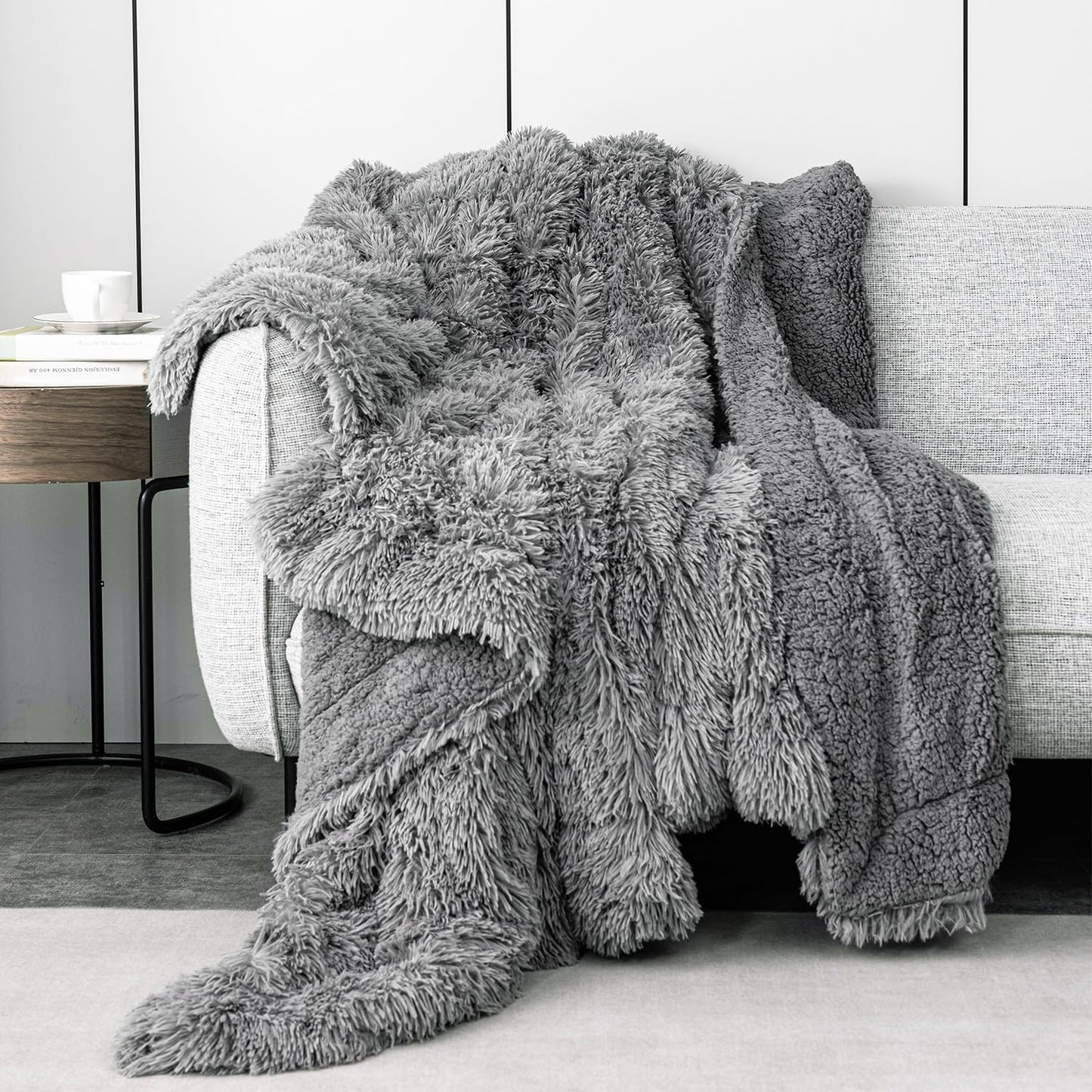 Pawque Faux Fur Throw Blankets for Couch, Sherpa Fleece Warm Super Soft Fuzzy Fluffy Blanket, 50x60 inches Thick Shag Lightweight Cozy Gift for Women Men Bedroom Sofa, Grey
