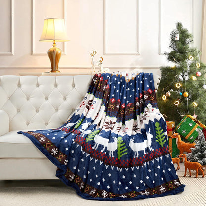 Home Soft Things Christmas Collection Flannel Fleece Blanket, Queen, Blue Christmas Deer, 90" x 90", Winter Warm Cozy Throw Blanket for Bed Home Décor