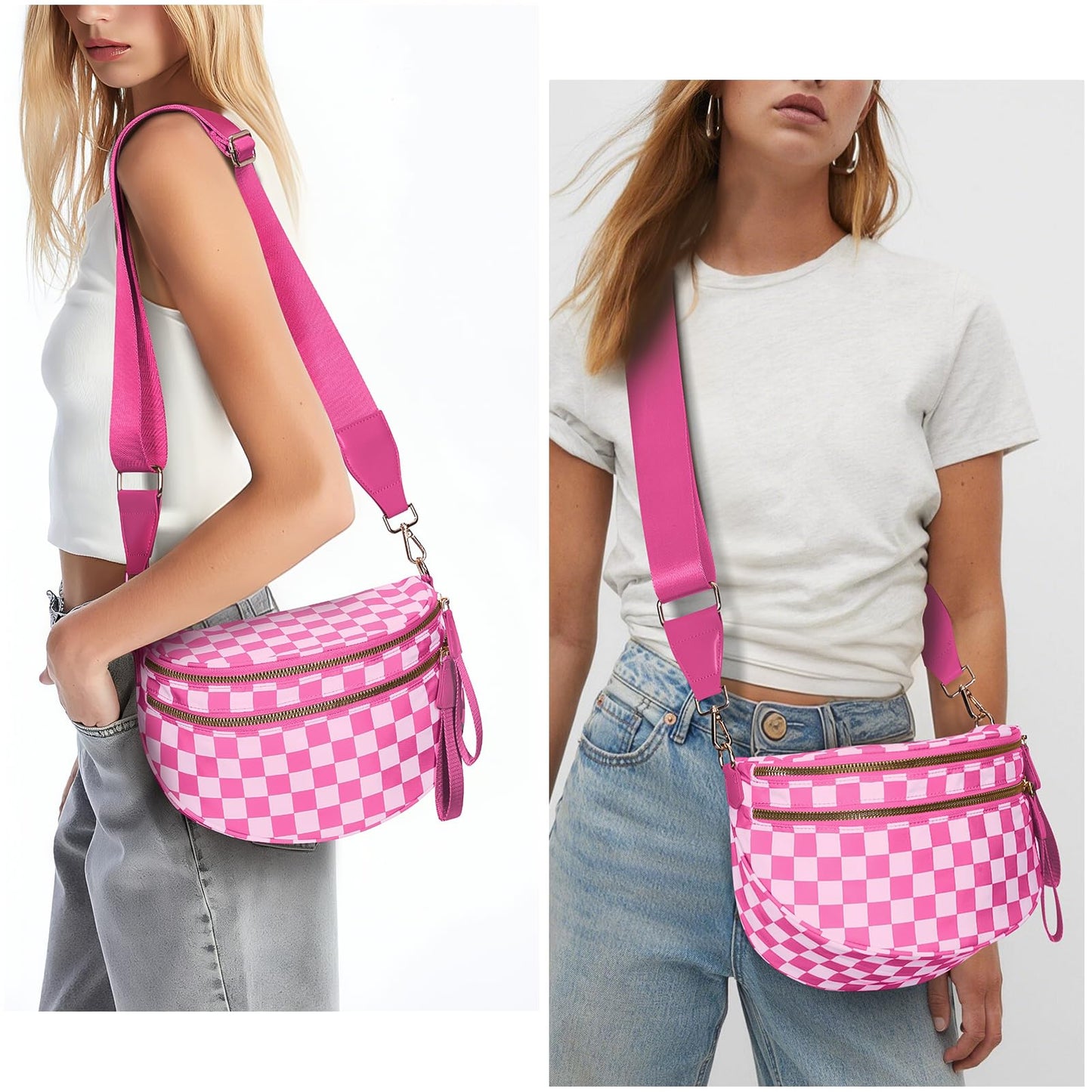 Checkered Crossbody Bum Bags for Women Nylon Checkered Purse Checkerboard Fanny Pack