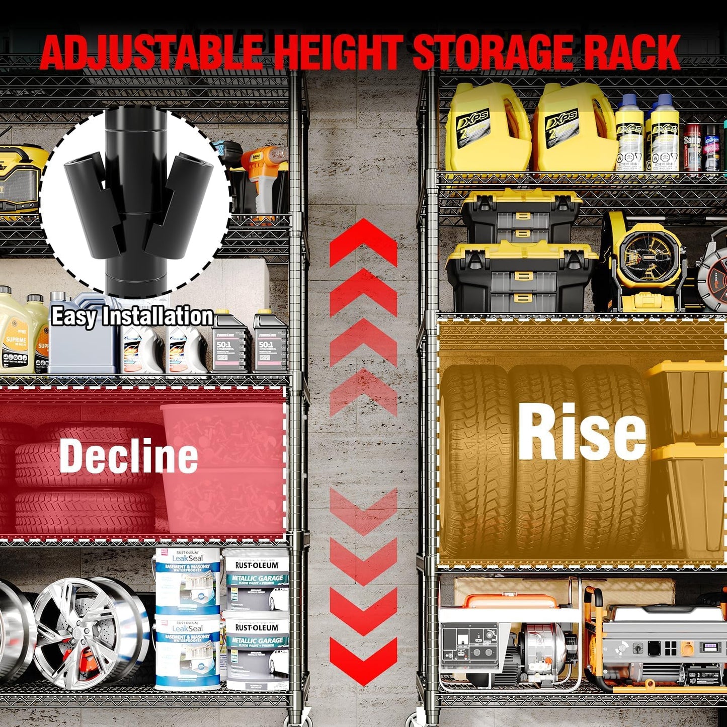 GarveeTech 5-Tier Wire Storage Shelves with Wheels, 3300LBS Heavy Duty Metal Shelving Unit with Adjustable Storage Shelves for Home, Pantry & Warehouse, Easy Assembly, 82.6" H x 59W x 23.6" D