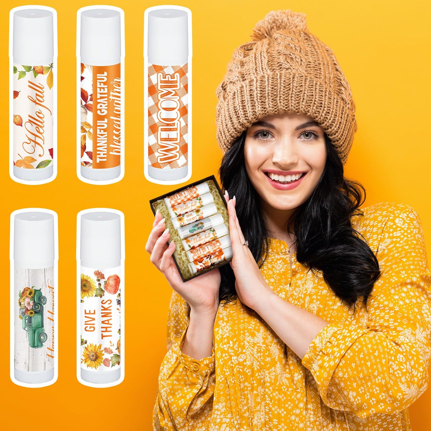 Siifert 25 Pcs Thanksgiving Christmas Party Gifts Bulk Thanksgiving Lip Balms Favors Holiday Basket Stuffers Christmas Stocking Stuffers Small Thank You Gifts for Women Men (Honey Flavor)