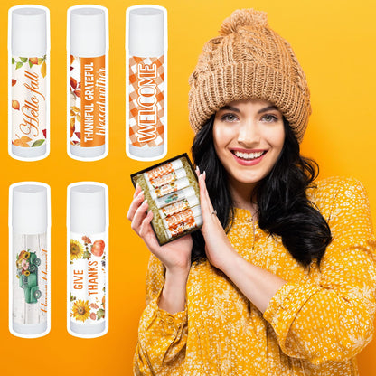Siifert 25 Pcs Thanksgiving Christmas Party Gifts Bulk Thanksgiving Lip Balms Favors Holiday Basket Stuffers Christmas Stocking Stuffers Small Thank You Gifts for Women Men (Honey Flavor)