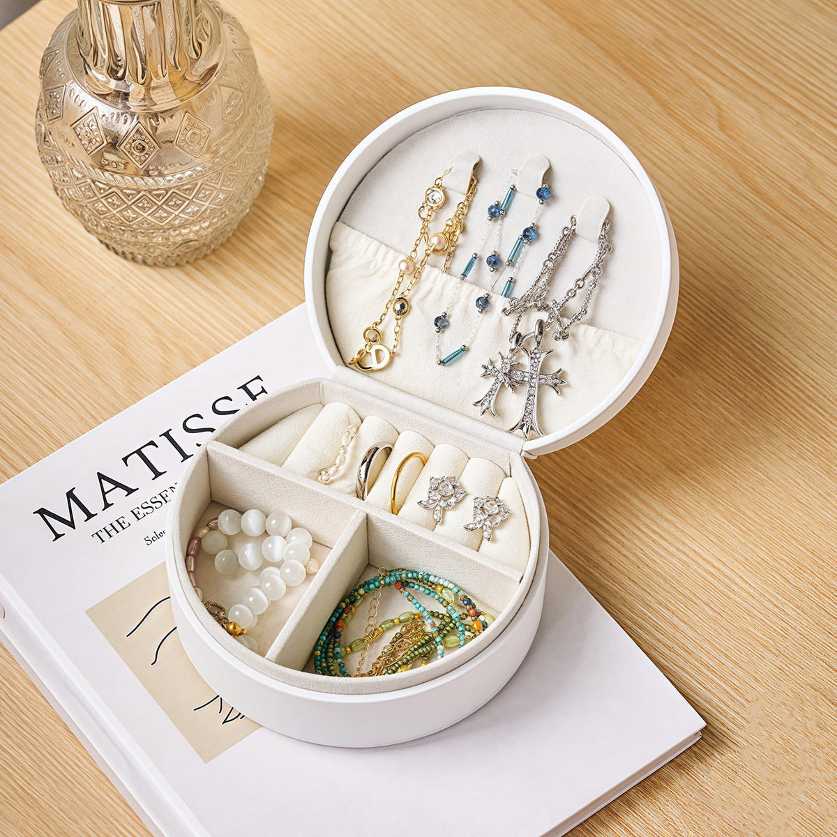 Travel Jewelry Case,Personalized Jewelry Box,Elegant Half-Moon Design with Personalized Golden Initial Case,Personalized Gifts for Women,Jewelry organizer;Personalized Gifts for Women or Friends(A)