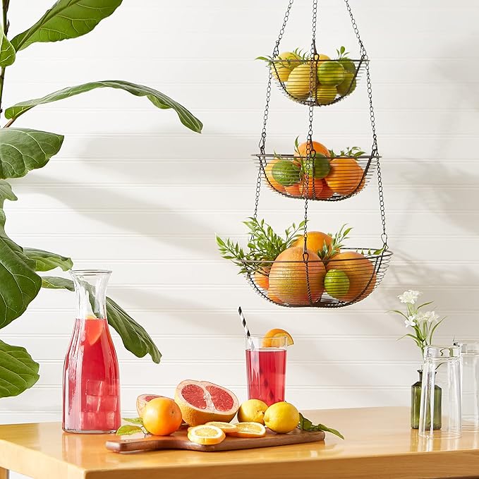 RSVP International Hanging Storage Collection 3-Tier Baskets, Bronze Woven Wire