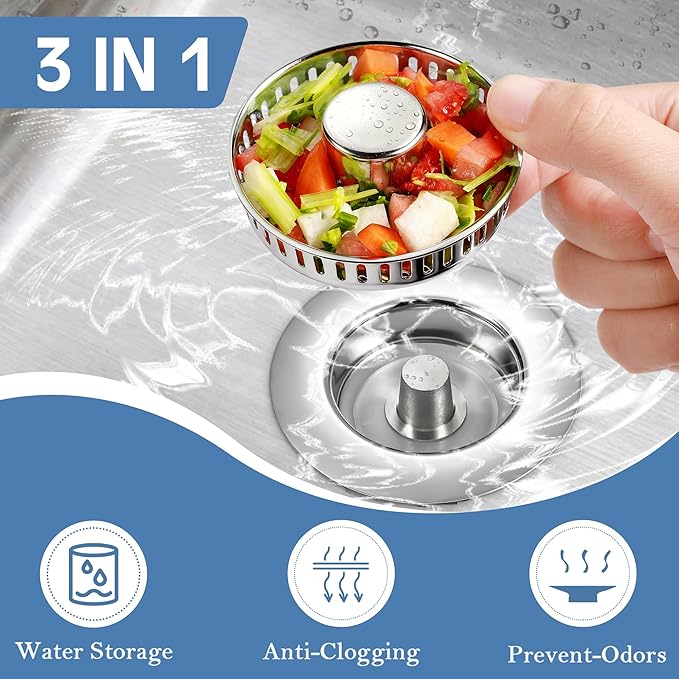 Kitchen Sink Drain Strainer 2 Pack, 304 Stainless Steel Pop Up Sink Stopper