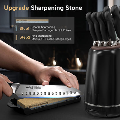 Knife Set, Amorston 14-Piece Kitchen Knives Set with Block & Sharpening Stone, Stainless Steel Dishwasher Safe, Knife Block Set with Ergonomic Handle, Professional Kitchen Knives for Home Cooking