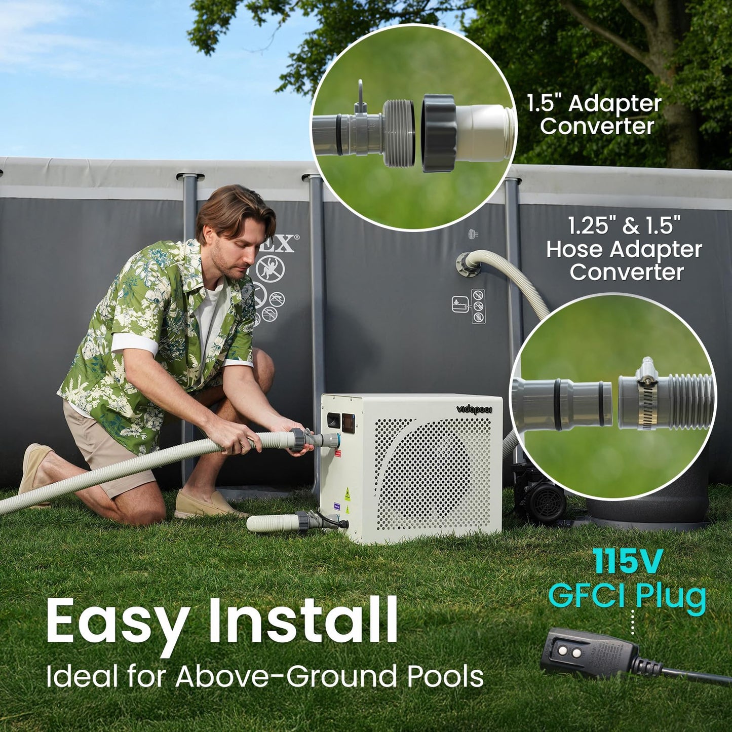 Vidapool 18,000 BTU Swimming Pool Heater 7.5 COP Electric Pool Heat Pump for Above Ground and Inground Pools Heating and Cooling Smart WiFi Control Pools Up to,6500 Gallons