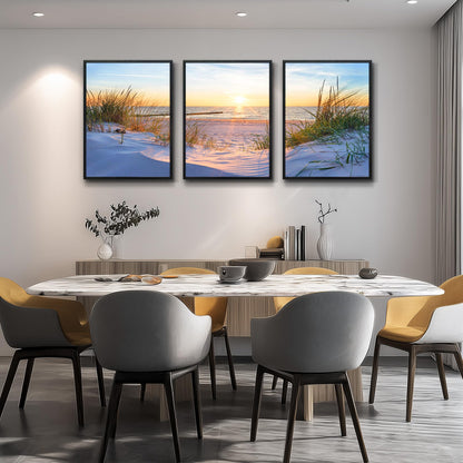 Black Framed Beach Wall Art Set - Blue Seascape Paintings for Living Room, Bedroom & Office - 12"X16" Each