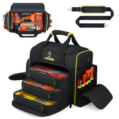 JJRING 2.0 Gen Tool Bag With 3 Removable Cases, Double Layers&Large Capacity Tool Tote, Multi-Pocket Organizer For Tools and Crafts, Durable And Water-Resistant(Yellow)
