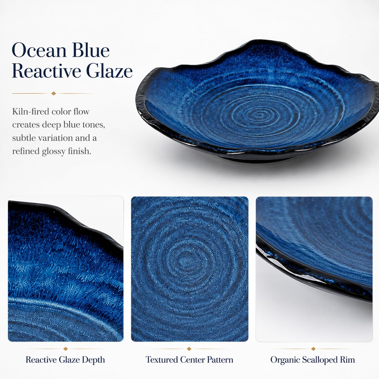 XIYOUQI Ceramic Decorative Bowl - 12" Large Blue Pottery, Blue Decorative Bowl, Porcelain Centerpiece Tray, Key Bowl for Entryway Table, Living Room, Dining, Trinket Dish, Gift Decor Tray