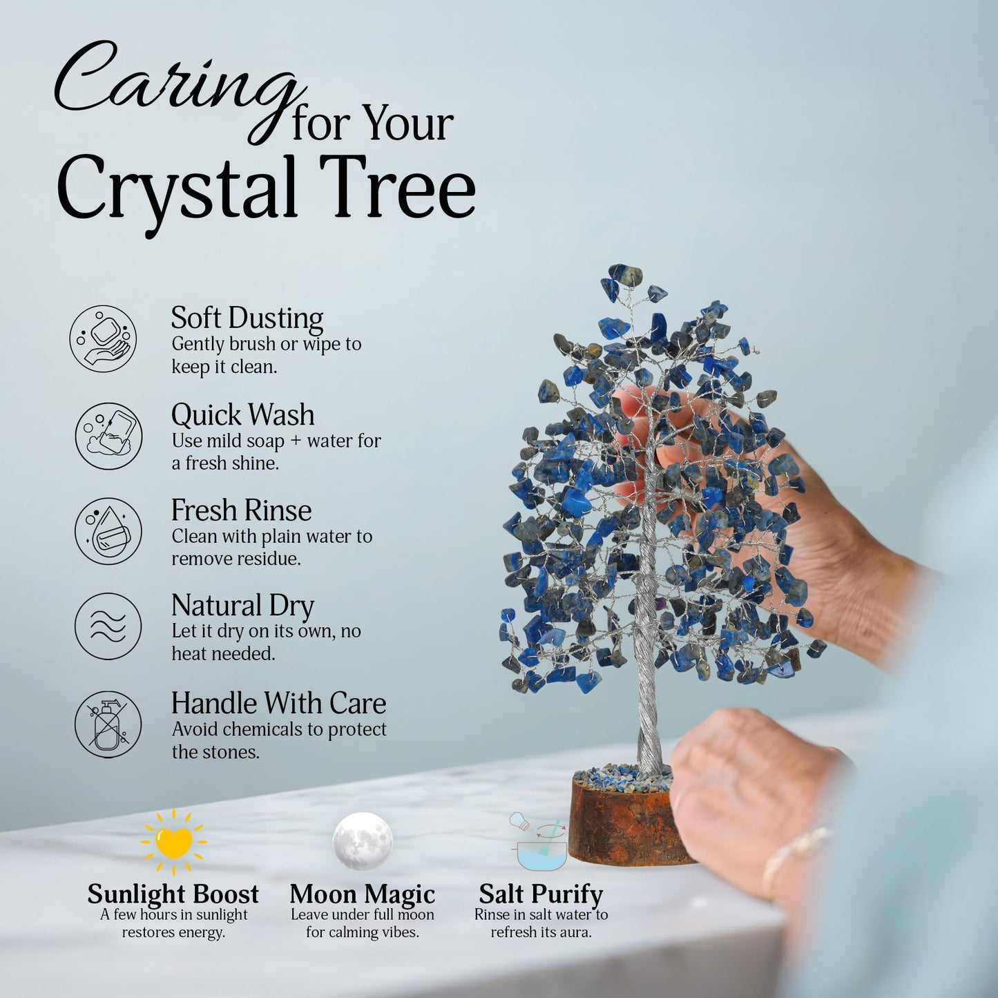 FASHIONZAADI Lapis Lazuli Tree - Crystal Chakra Tree of Life - Gemstone Feng Shui Decor - Chakra Home Decor - Crystal Gifts for Women, Spiritual Gift