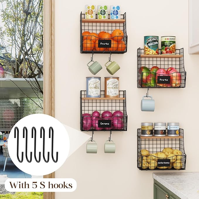 Fruit Basket for Kitchen with Lid, Counter&Wall Mounted Hanging Fruit Basket