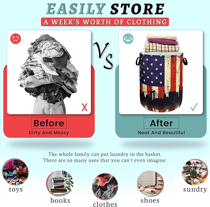 American Flag Laundry Hamper Colorful Retro Flag Laundry Basket