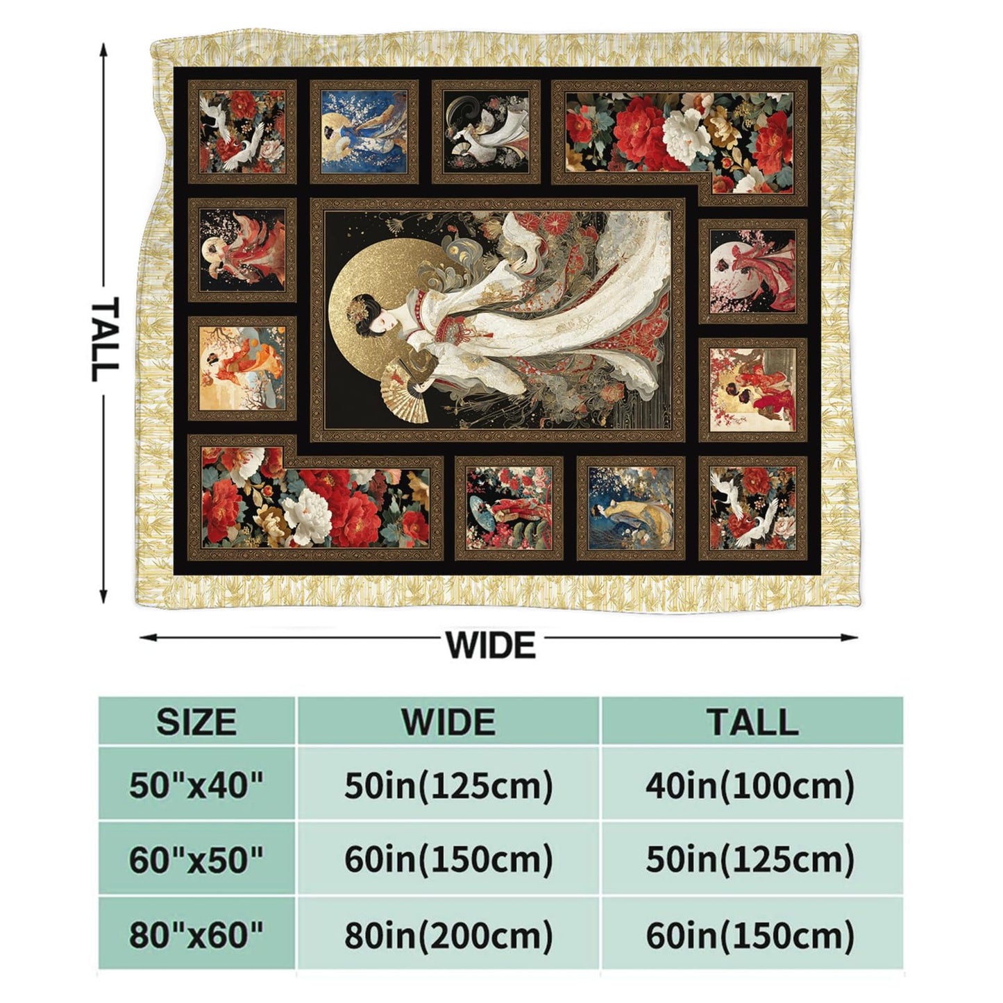 Japanese Gifts for Women, Japan Geisha Girls Flannel Throw Blanket, Cozy Fleece Soft Stuff Blankets Gift for Girls Couch Sofa Bed 50" x 40"