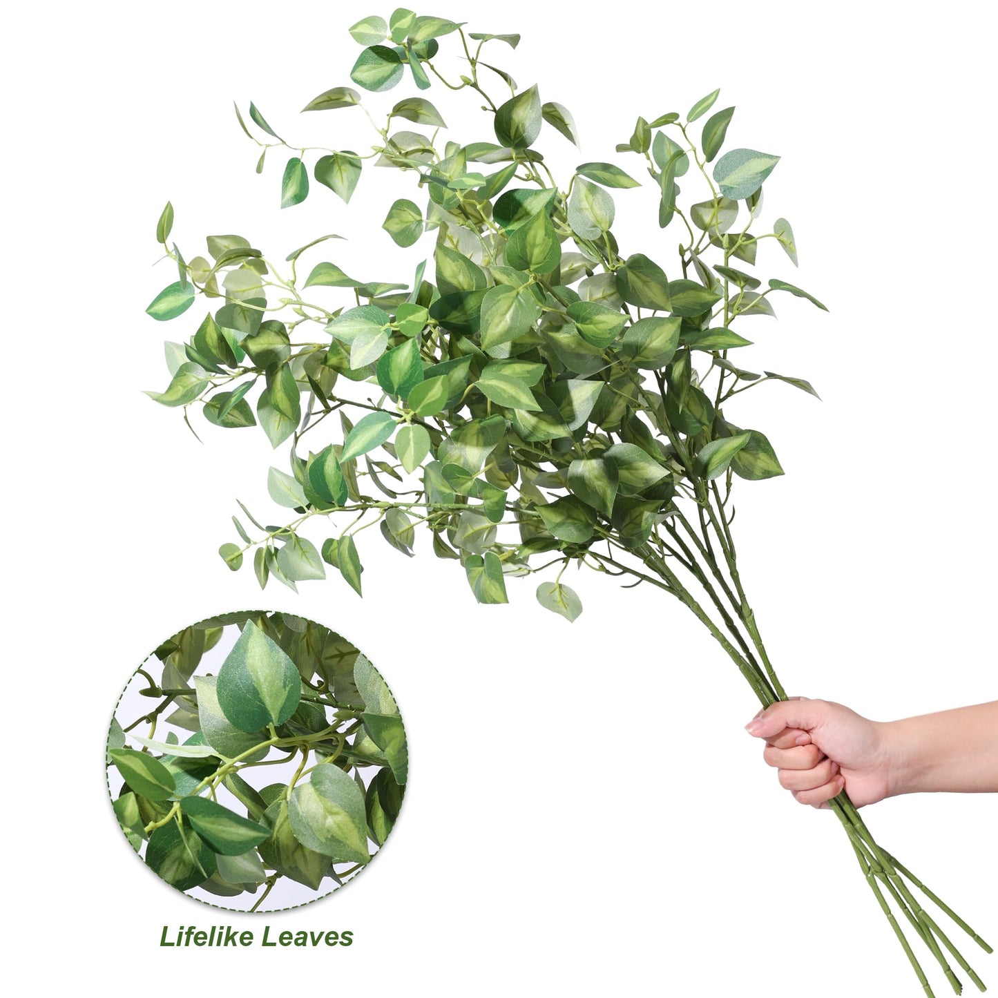 HyeFlora 5PCS Artificial Eucalyptus Leaves Stem Plants for Spring Decor, 32.7 inch Fake Leaves Greenery Branches Green Shrubs Silk Faux Foliage DIY Stems for Festival Home Kitchen Farmhouse(Green)