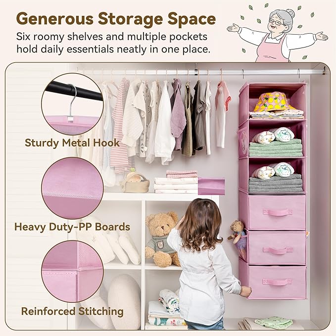 GRANNY SAYS Hanging Closet Organizer 6-Shelf, Separable to 2 Pack 3-Shelf
