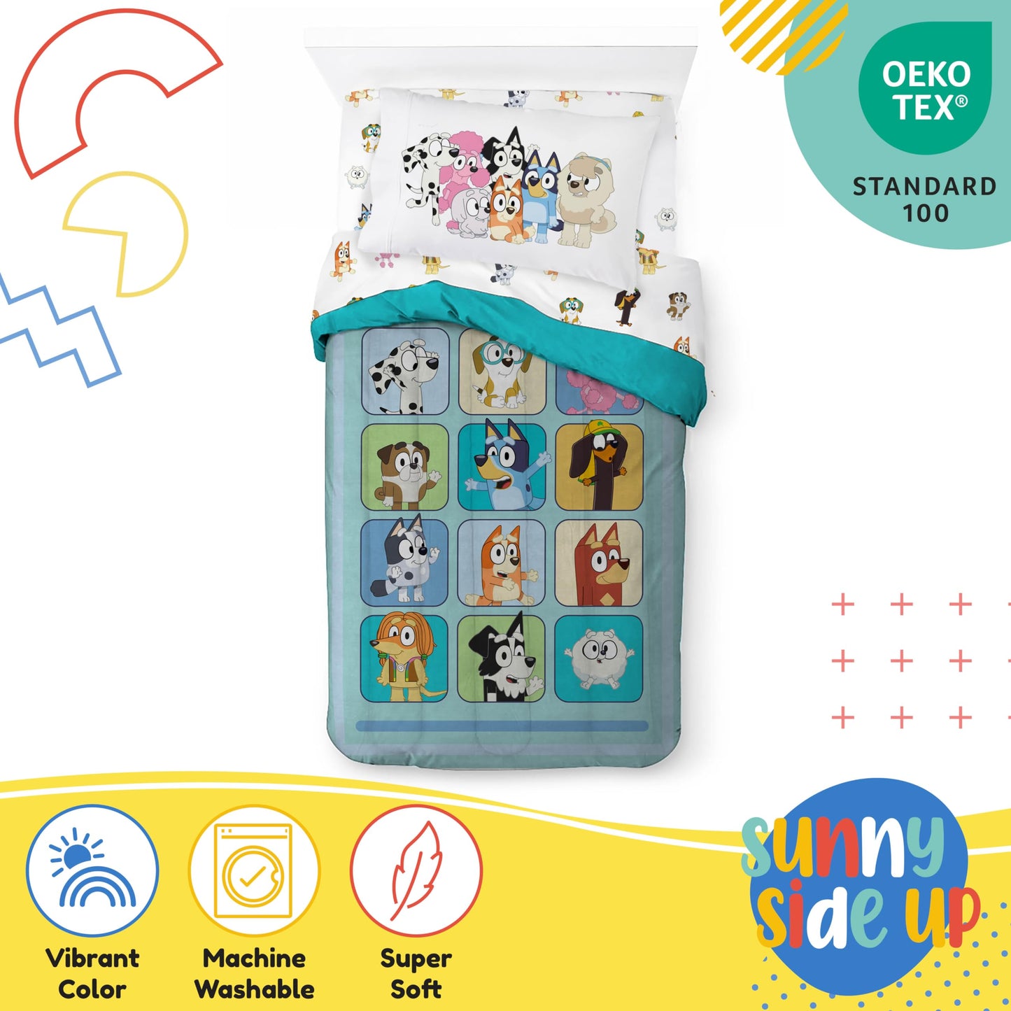 Sunny Side Up Bluey & Friends Twin Comforter Set - 5 Piece Kids Bedding Includes Comforter, Sheets & Pillow Cover - Super Soft Microfiber Bed Set