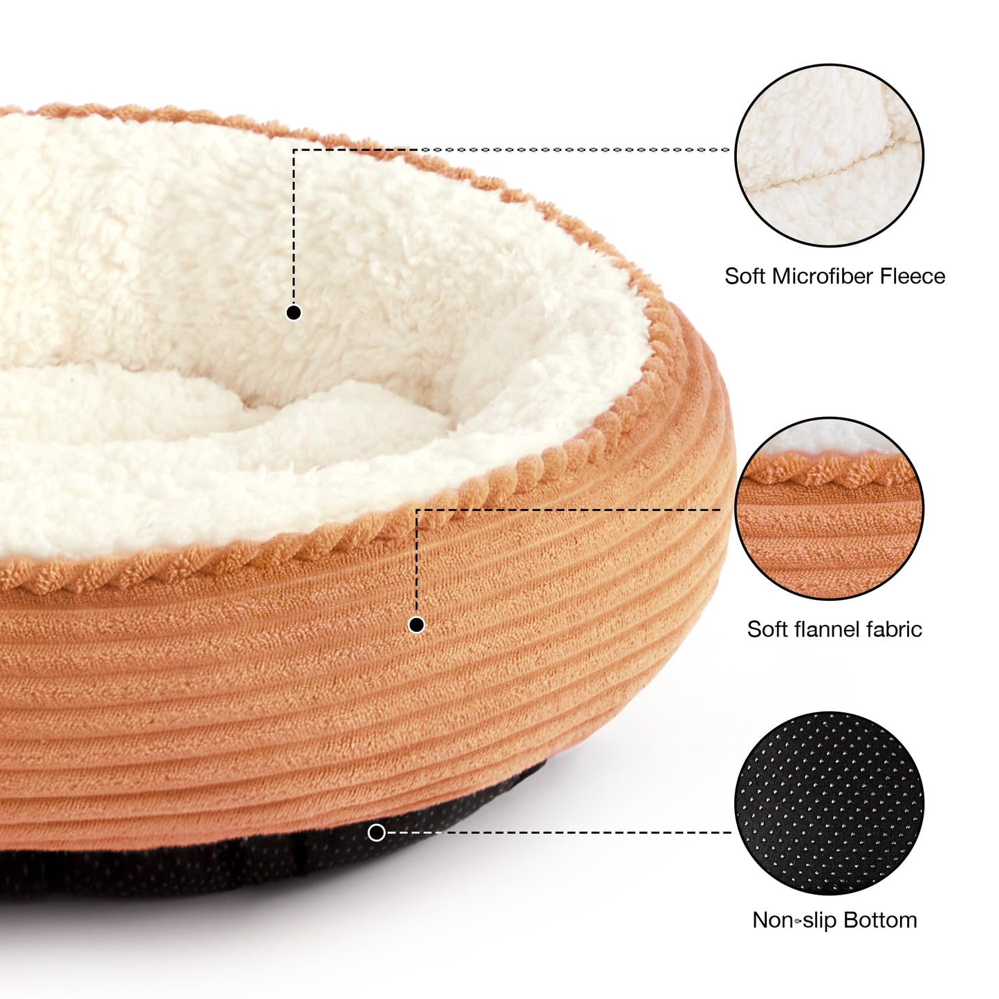 Love's cabin Round Donut Cat and Dog Cushion Bed, 20in Pet Bed for Cats or Small Dogs, Anti-Slip & Water-Resistant Bottom, Super Soft Durable Fabric Pet beds, Washable Luxury Cat Dog Bed Orange Stripe