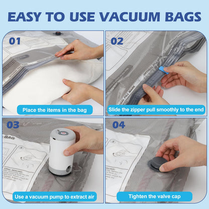Fantictas Travel Vacuum Storage Bags with Rechargeable Air Pump, 15 Pack Portable Space Saver Bags, Compression Bags for Clothing, Bedding, Seasonal Storage & Packing Bags for Moving