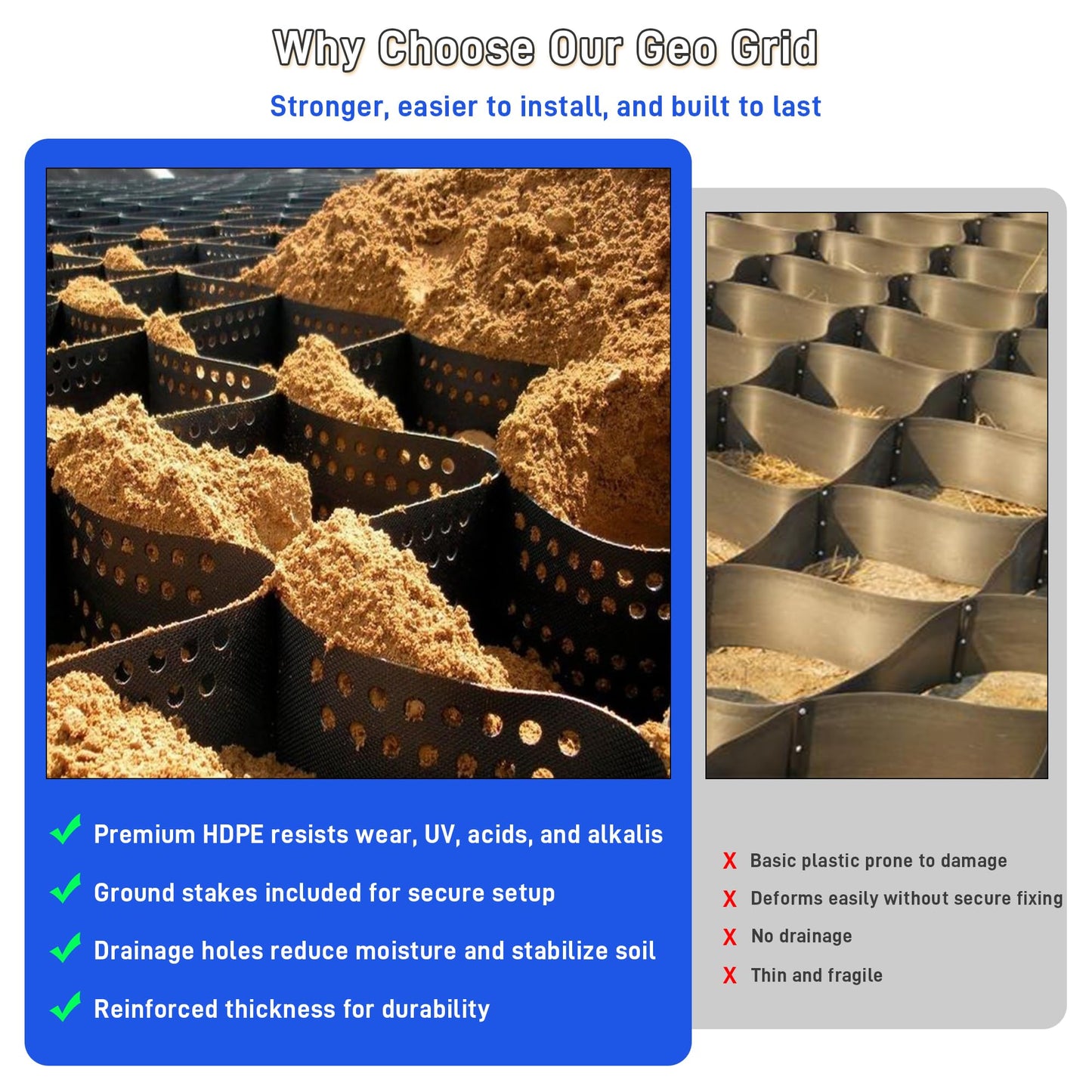 3" Thick Gravel Grid 49.5x6.5 FT, Geo Ground Grid with Connectors and Stakes, Geo Cell Gravel Retainer 1885 LBS Per Sq ft Stabilization System for Driveway DIY Patio Pavement Park Garden & Slope
