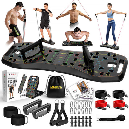 LALAHIGH Push Up Board,36 in 1 Home Gym Equipment with Ab Roller Wheel & Resistance Bands, Portable Foldable Workout Board for Full Body Strength Training Men Women