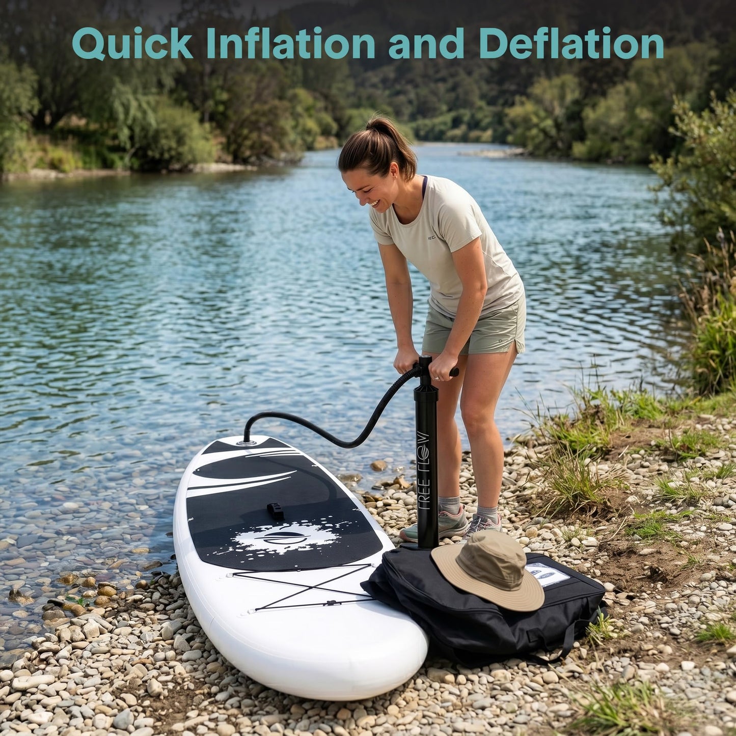 SereneLife 10’6” Inflatable Stand Up Paddle Board with Premium SUP Accessories - 32” Wide Stable Design with Non-Slip EVA Deck Pad, for Youth and Adults, 275 lbs. Capacity