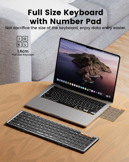 ProtoArc XK01 Plus Foldable Keyboard, Backlit Folding Portable Bluetooth Keyboard for Travel, Full Size External Wireless Keyboards with Backlight for iPad Surface Tablet Smartphone Laptop PC