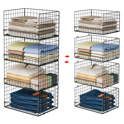 Yociyoga 4-Tier Stackable Closet Organizers and Storage Shelves, Foldable Closet Shelf Organizer, Black(Patent Protection)(Patent No. 30022416)