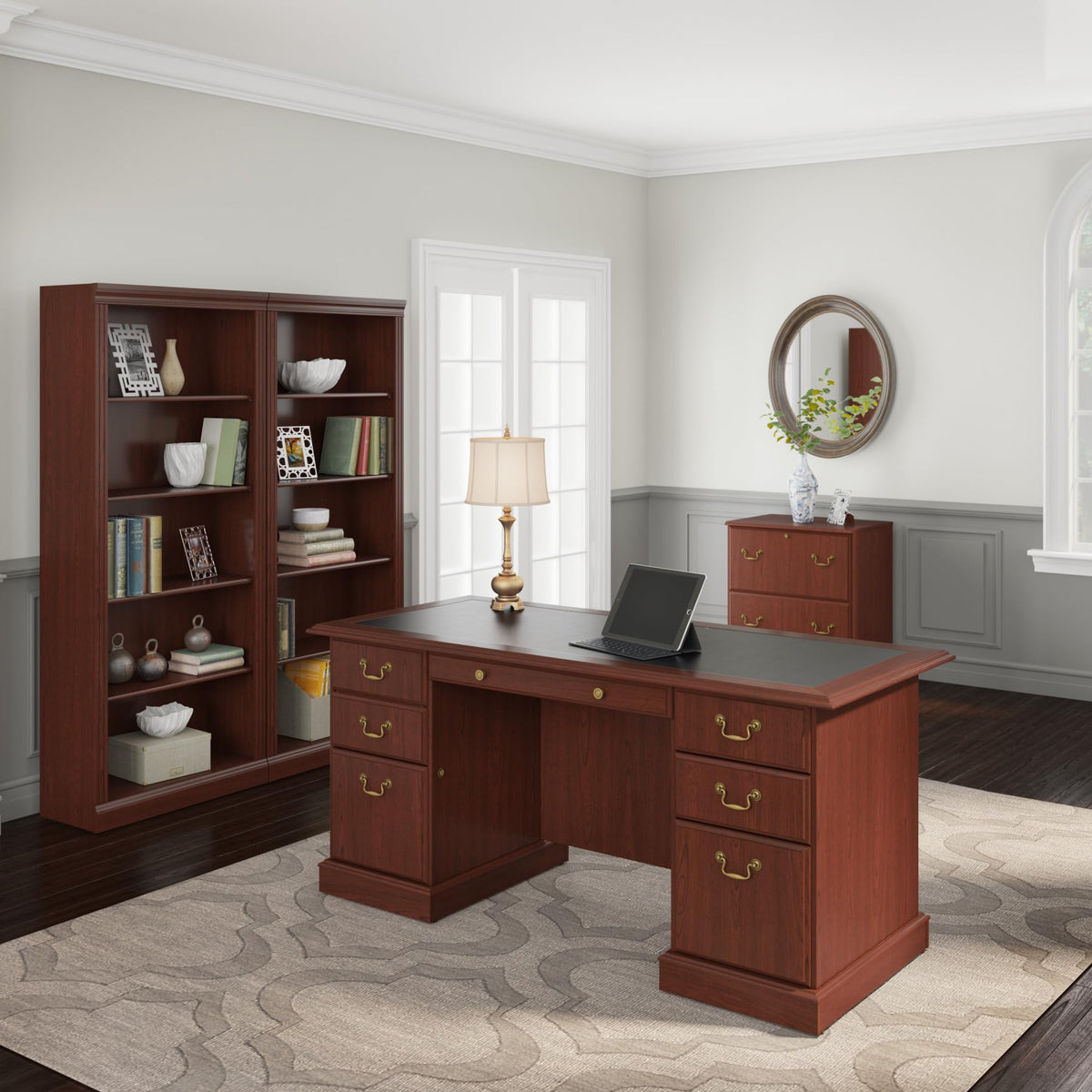 Bush Furniture Saratoga Tall 5 Shelf Bookcase in Harvest Cherry