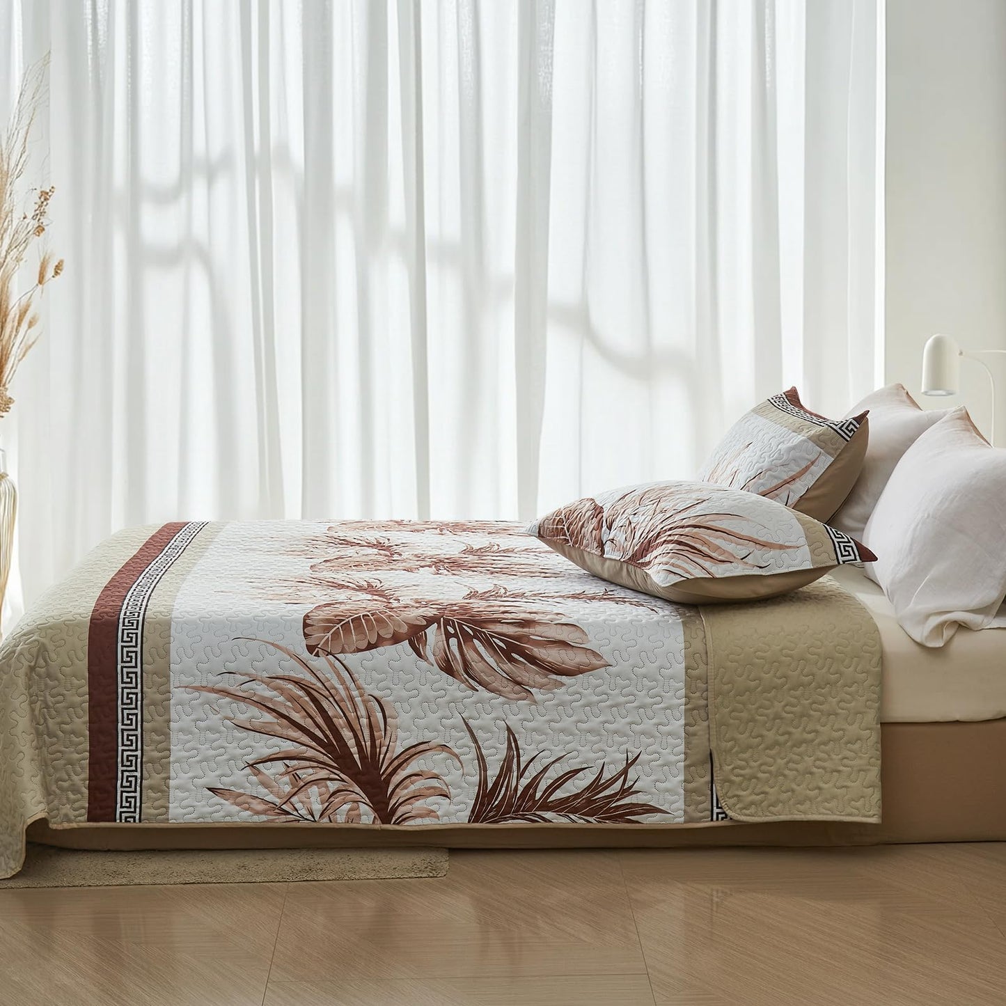 OARAGE Quilt Bedding Set, Beige King/Cal King Comforter Set, Bedding Comforter Sets, Soft Lightweight Bedspread, Ultrasonic Microfiber Bed Coverlet for All Season (1 Quilt,2 Sham)
