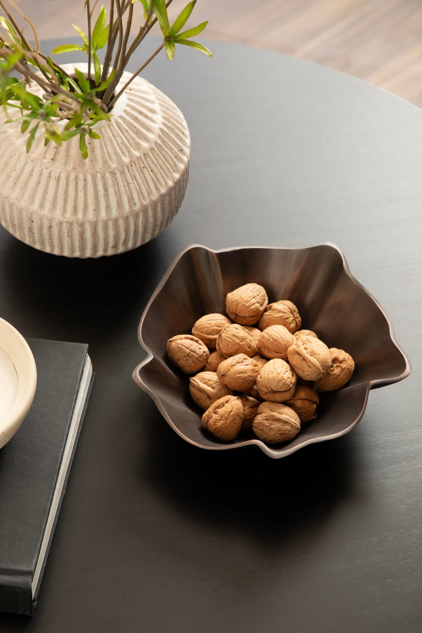 Kate and Laurel Flutte Scalloped Decorative Metal Serving Bowl, 10 x 10 x 3, Bronze, Modern Wavy Fruit Bowl for Kitchen Counter or Use as Tabletop Storage for an Entryway Table