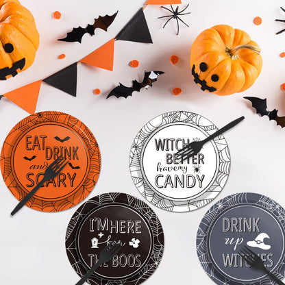 Halloween Party Paper Plates Supplies 7" Disposable Witch Party Dessert Plates Tableware Set Decorations for Birthday Funny Halloween Spooky Party Get-Together