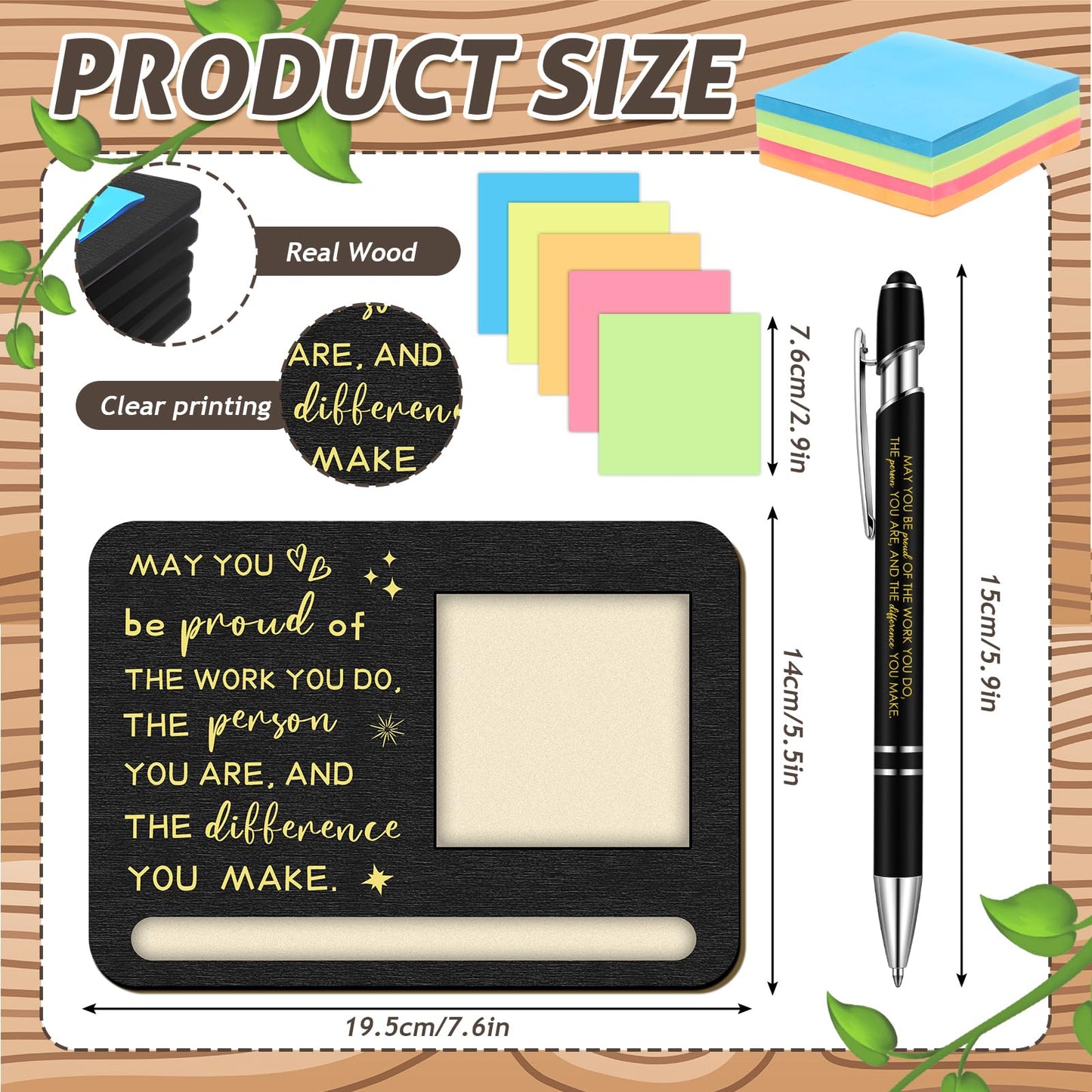 Kosiz 10 Set Employee Appreciation Gifts Bulk May You Be Proud Wooden Sticky Note Holder with Notes and Ballpoint Pens Appreciation Thank You Gift for Team Employee Office Supplies