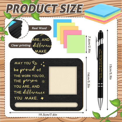 Kosiz 10 Set Employee Appreciation Gifts Bulk May You Be Proud Wooden Sticky Note Holder with Notes and Ballpoint Pens Appreciation Thank You Gift for Team Employee Office Supplies