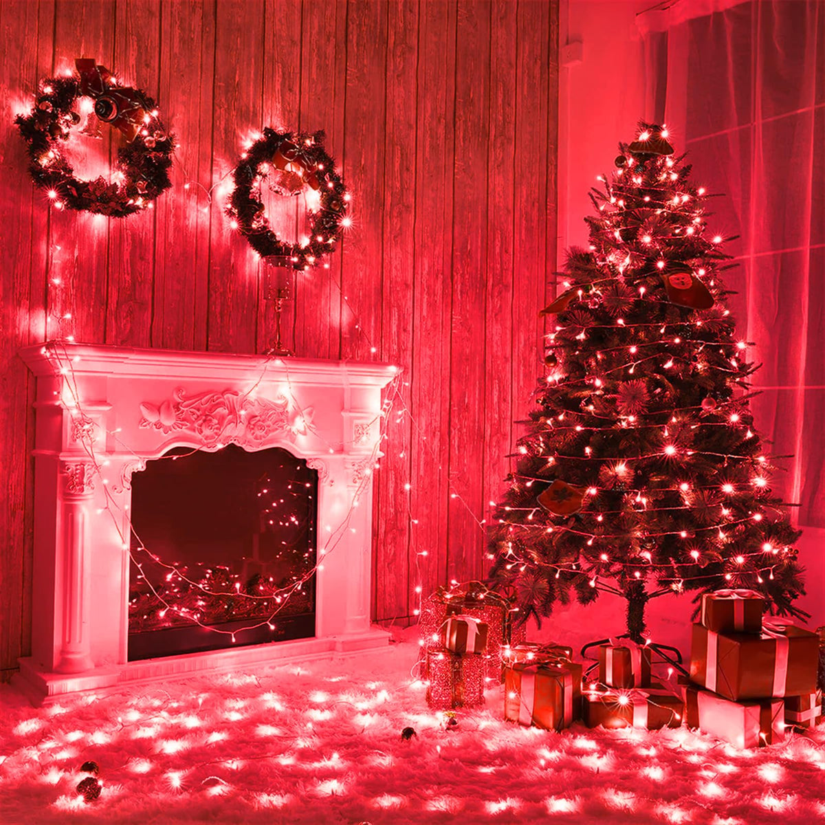 Vivideal 300 LED Red Christmas Lights 100ft String Lights Indoor 8 Modes Clear Wire Connectable Waterproof Plug in Red String Lights for Bedroom Indoor Outdoor Halloween Christmas Decorations