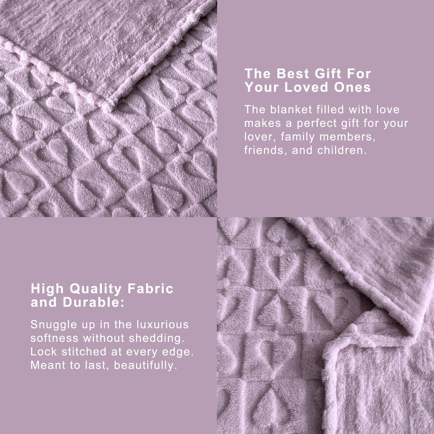 GIOKARNNA Light Purple Throw Blankets with Heart Checkered Throw Blanket for Lover Mom Gifts Fleece Blanket, 60x80 Inches, 300GSM