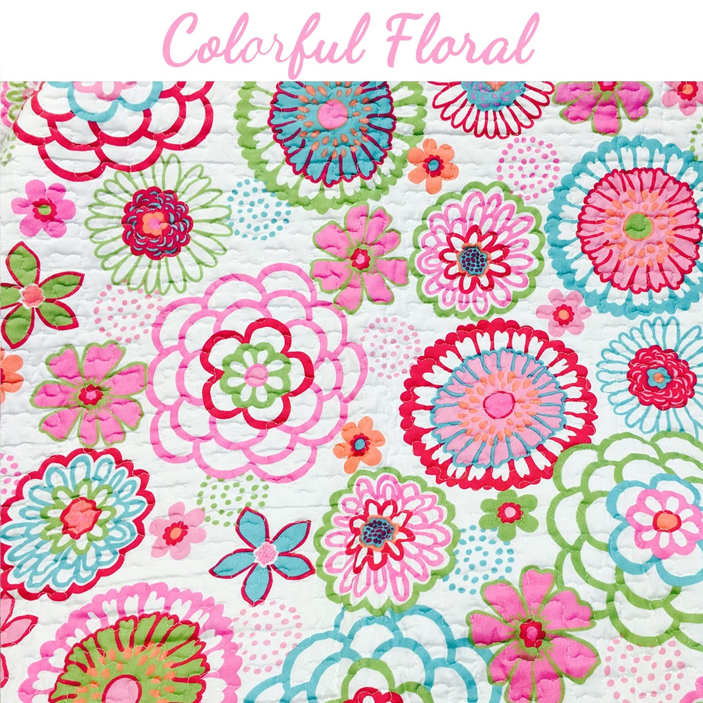Cozy Line Home Fashions Pink Floral Polka Dot Colorful Reversible Quilt Bedding Set, Coverlet, Bedspreads for Girls (Mariah, Twin - 2 Piece)