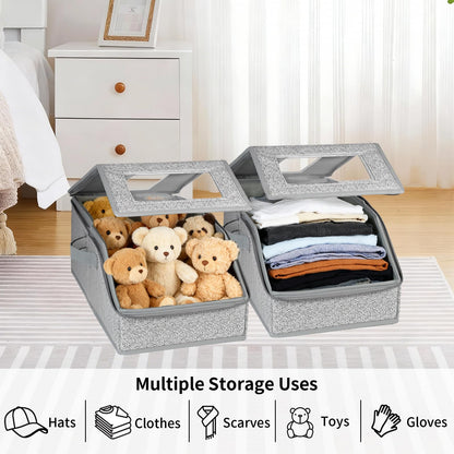 2 Pack Hat Storage Boxes for Baseball Caps - Stackable Clear Hat Organizer Box with Window Lid, Dustproof Closet Hat Case for 20-30 Caps, Large Foldable Ball Cap Storage Organizer for Men & Women