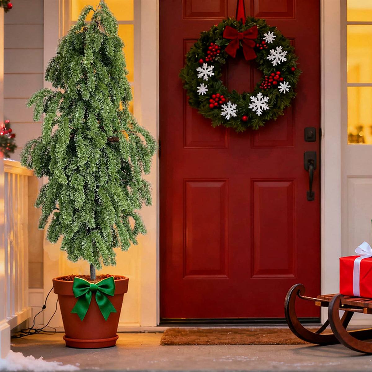 5FT Artificial Norfolk Pine Tree 1-Pack, Real Touch Faux Potted Plants in Black Pot, Fake Christmas Greenery for Indoor Outdoor Front Porch, Entryway, Year-Round Home Decor & Housewarming Gift